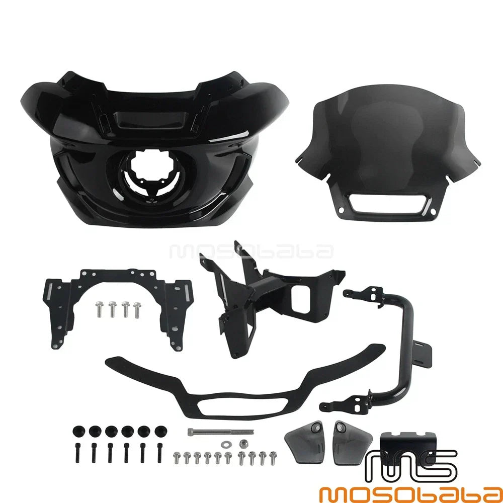 Front Mask Headlamps Windshield w/ Mount Bracket for Harley FXST FXLR FXBB