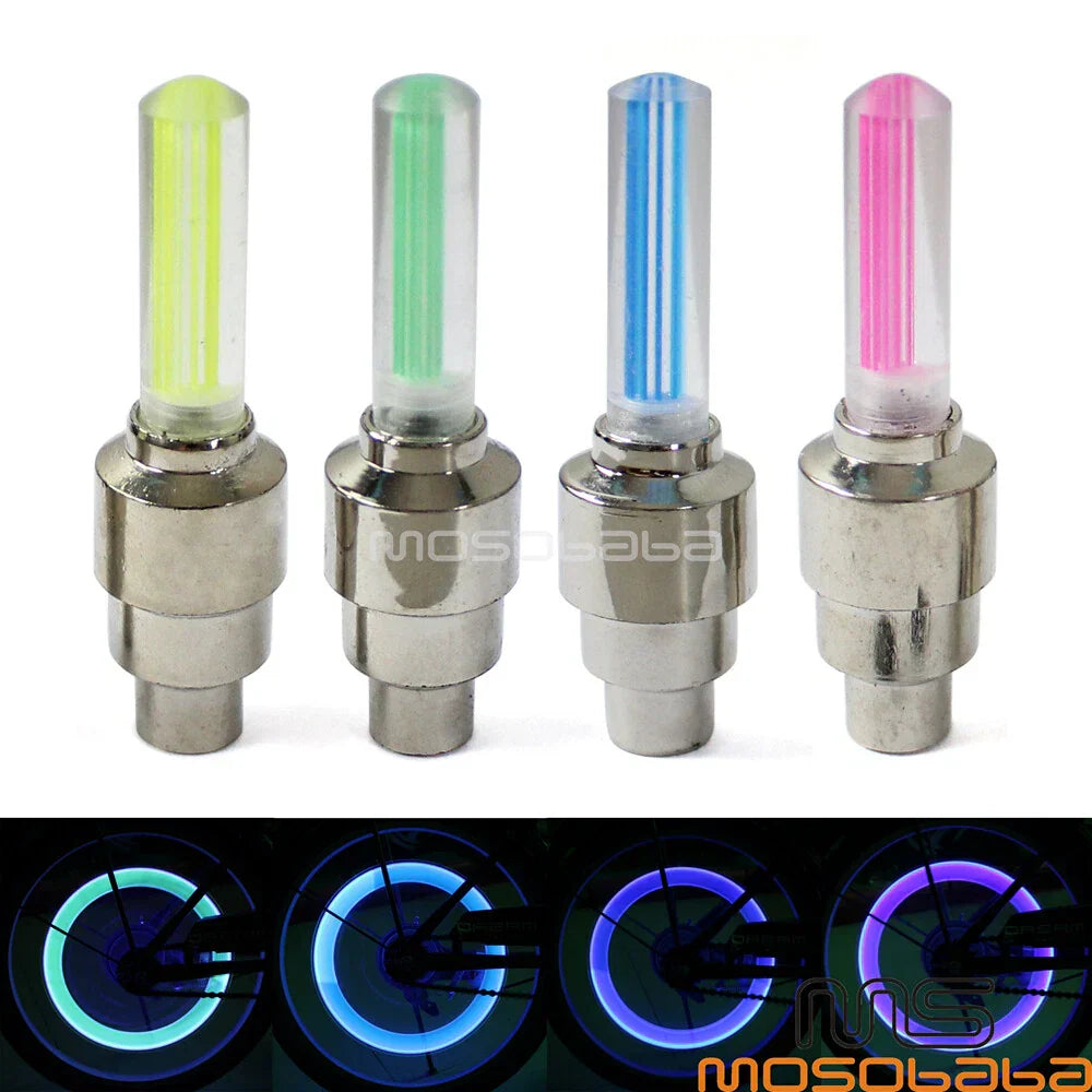 Green LED Flash Neon Lamp Wheel Tire Rim Valve Caps for Motorcycle