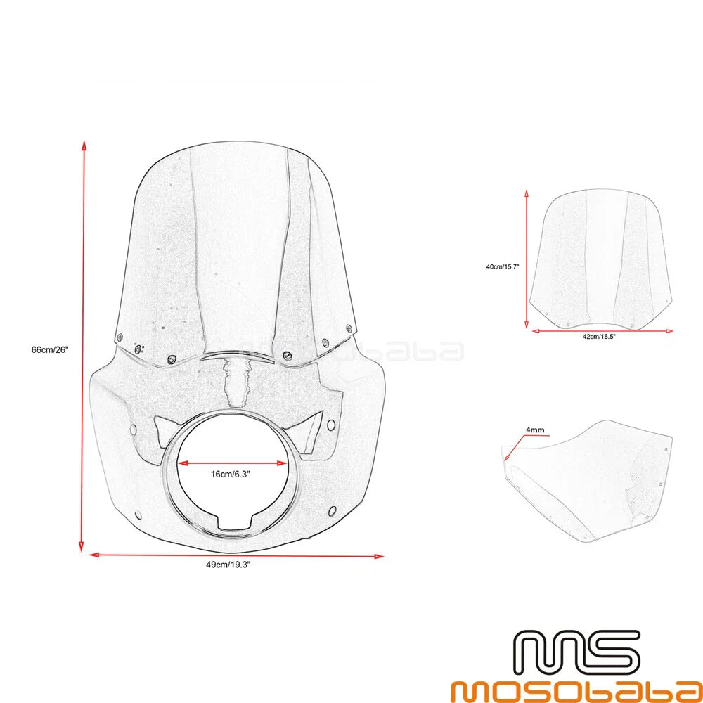 Detachable Headlight Fairing Windshield for Harley-Davidson Dyna