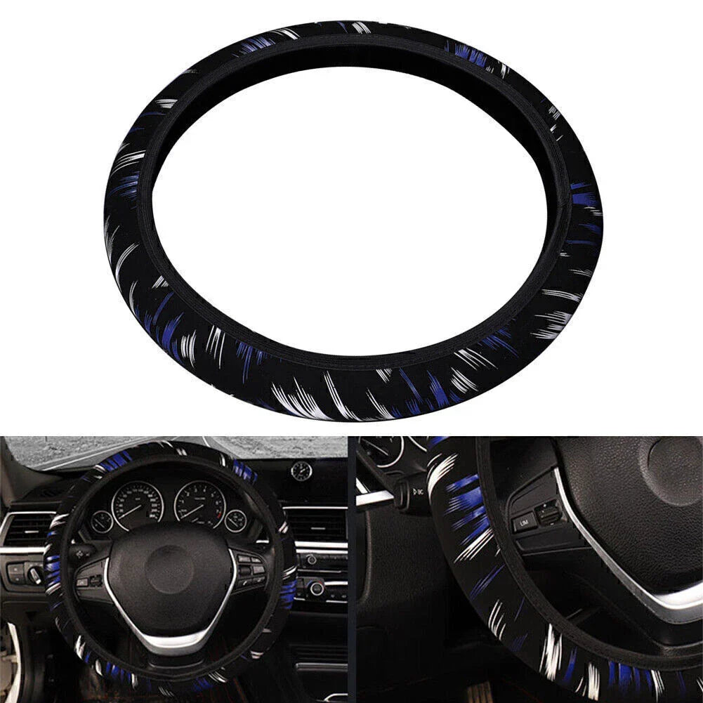 Steering Wheel Cover 37-38CM PU Leather Good Grip for Car Black-Blue
