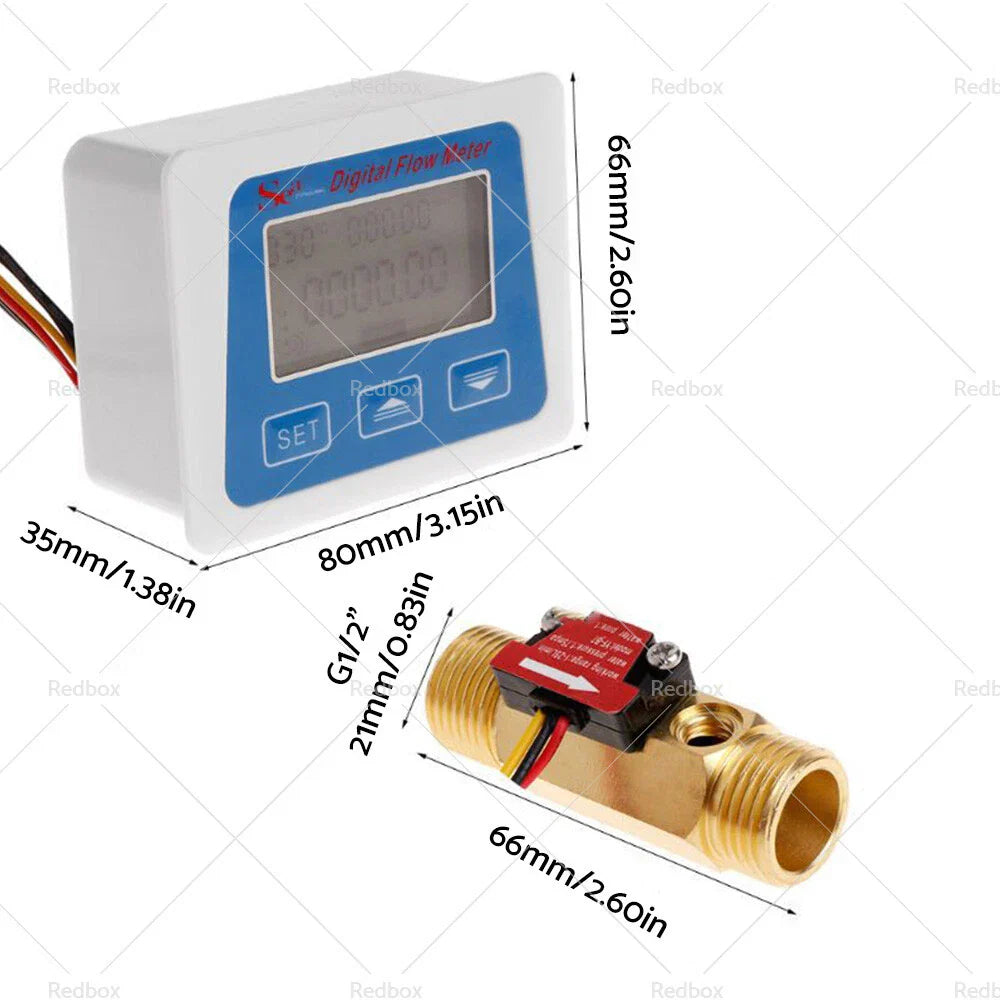 1/2" Digital LED Turbine Gauge Kerosene Fuel Water Flow Meter for Car