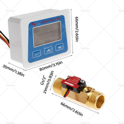 1/2" Digital LED Turbine Gauge Kerosene Fuel Water Flow Meter for Car