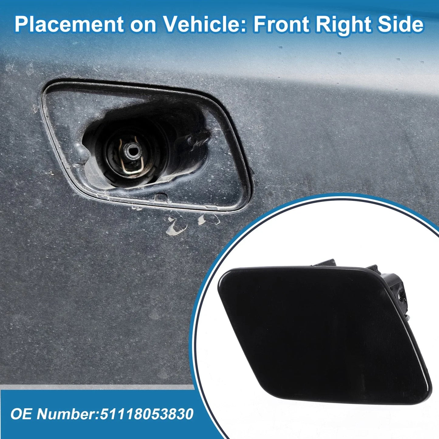 Right Side Bumper Headlight Washer Nozzle Cover Cap for BMW 1 Series Black