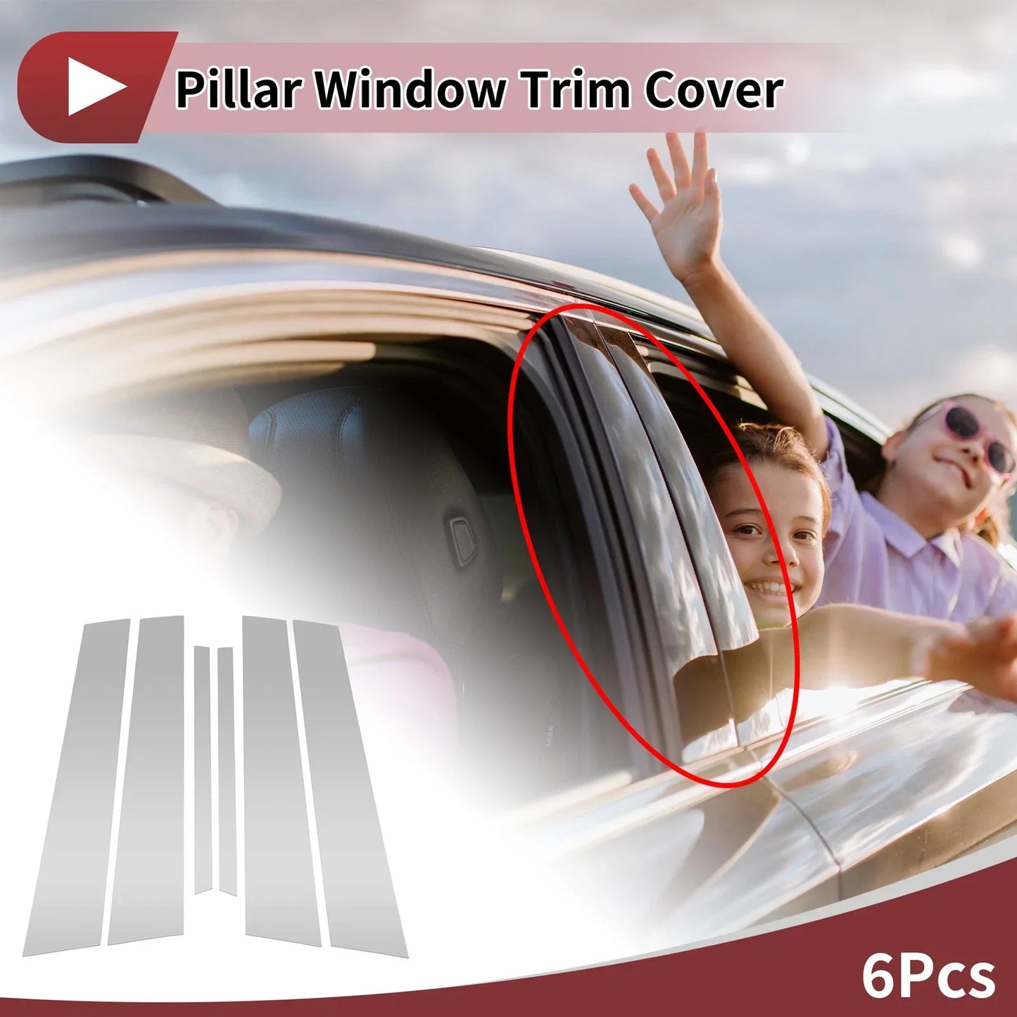 6 Pcs Door Pillar Window Trim for Mercedes-Benz C-Class (2008-2014) Chrome