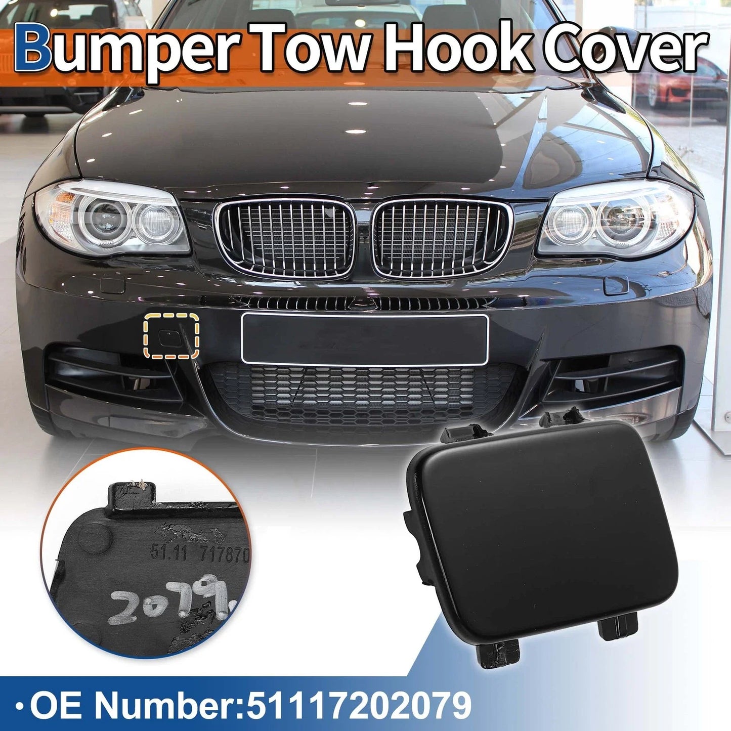 Tow Hook Cover Front Bumper for BMW 1 Series Black