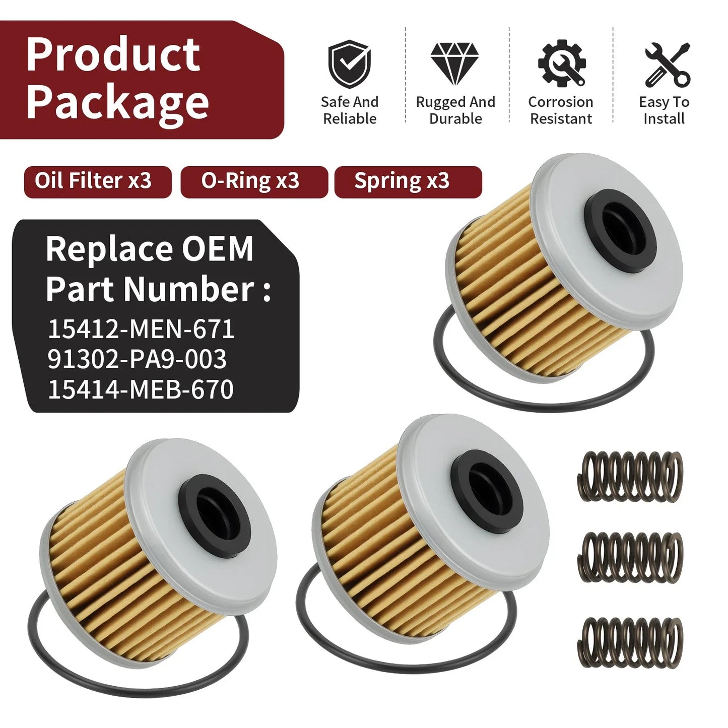 3 x Oil Filter for Honda CRF (2007–2023)
