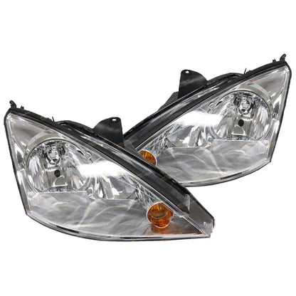 LH+RH Chrome Headlights Pair for Ford Focus LR Sedan/Hatch (2002-2005)