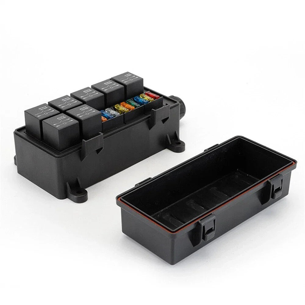 12V 9-Way Fuse Relay Box w/ 4-Pin 40A Relays & Fuses for Car Accessories