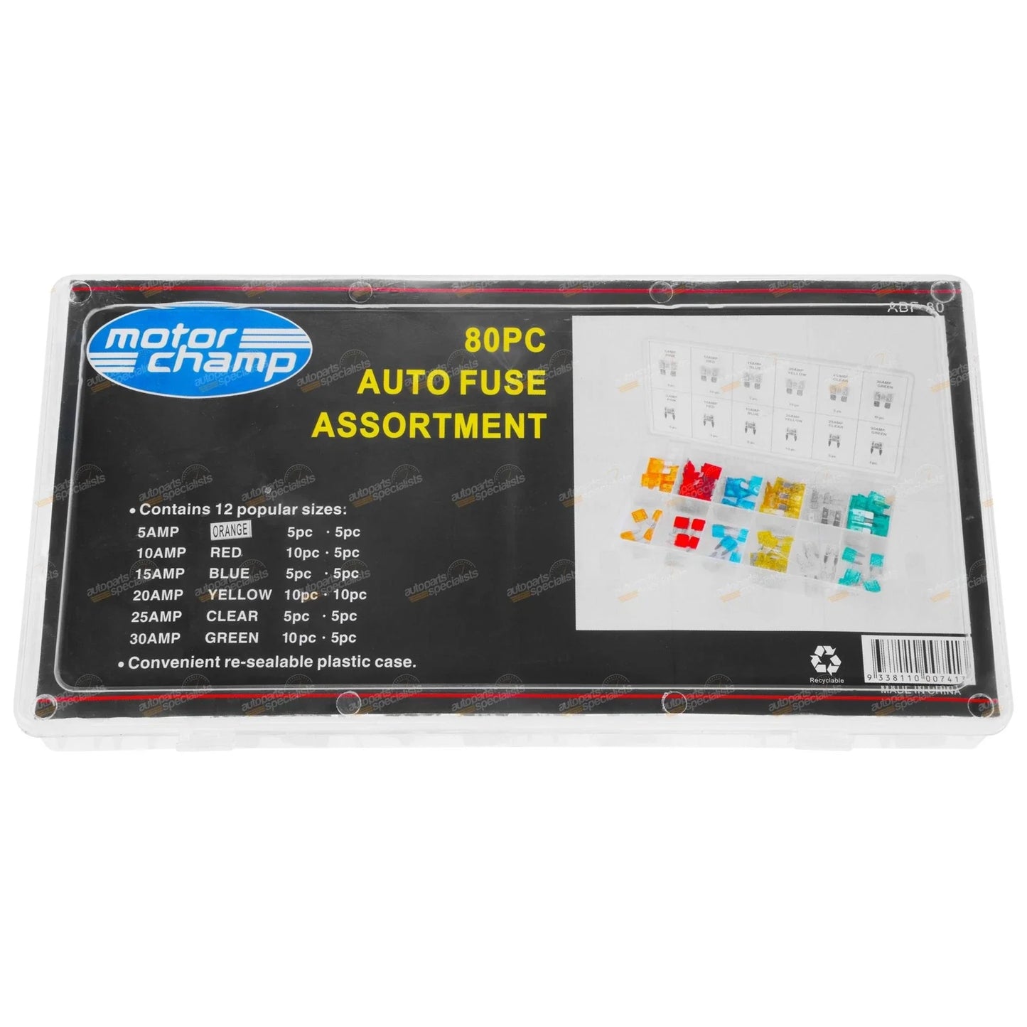 80pc Mini + Med Blade Fuse Assortment Kit 5AMP 10AMP 15AMP 20AMP 25AMP 30AMP