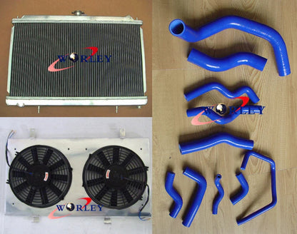 3 Row Aluminum Radiator with Fan Shroud & Hoses for Nissan Silvia S14 S15 (1995-2002)