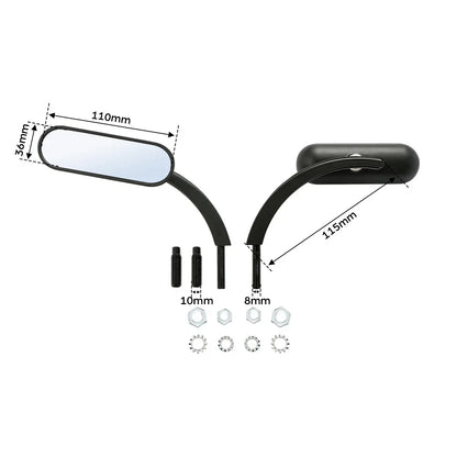 Black Mini Oval Rear View Mirrors for Harley Touring Dyna Sportster 883 1200