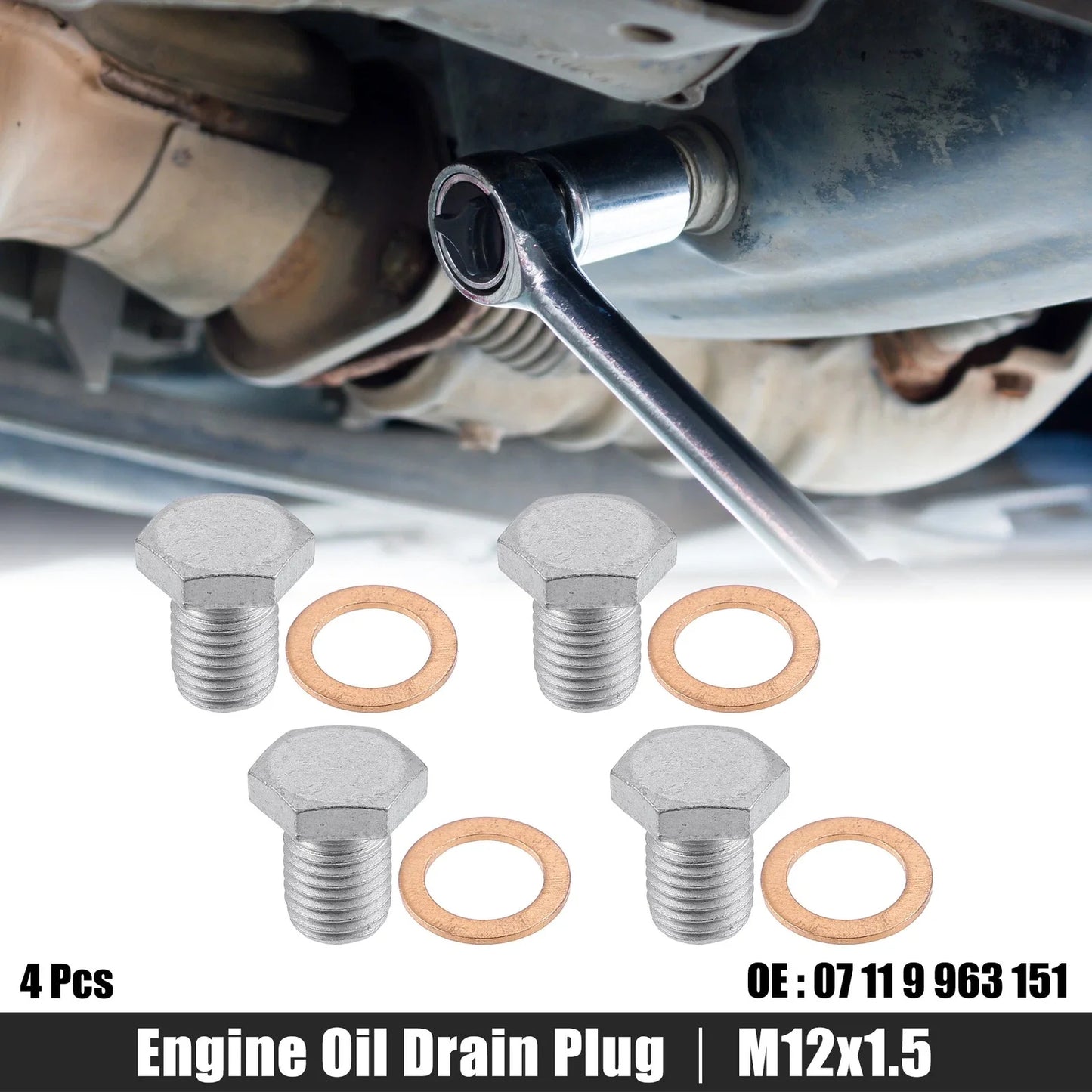 4 x M12x1.5 Steel Engine Oil Drain Plug with Gasket for BMW & Mazda