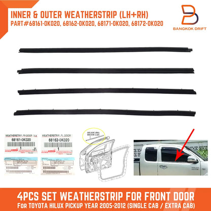 Front Door Weatherstrip Rubber Seal for Toyota Hilux Vigo MK6 (2005-2012)