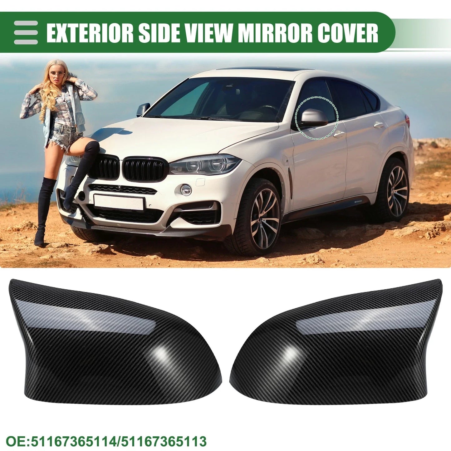 Pair Left-Right Mirror Cover for BMW F15 X5 F16 X6 (2014-2017)