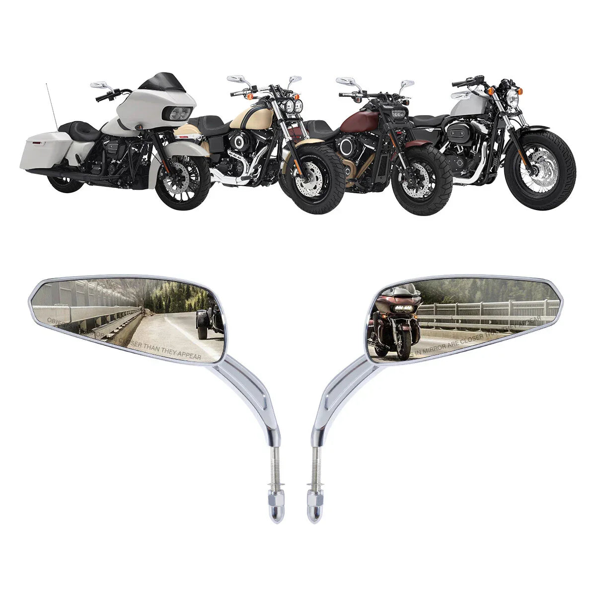 Chrome 8mm Rear View Mirrors for Harley Sportster XL883 1200 Touring Softail