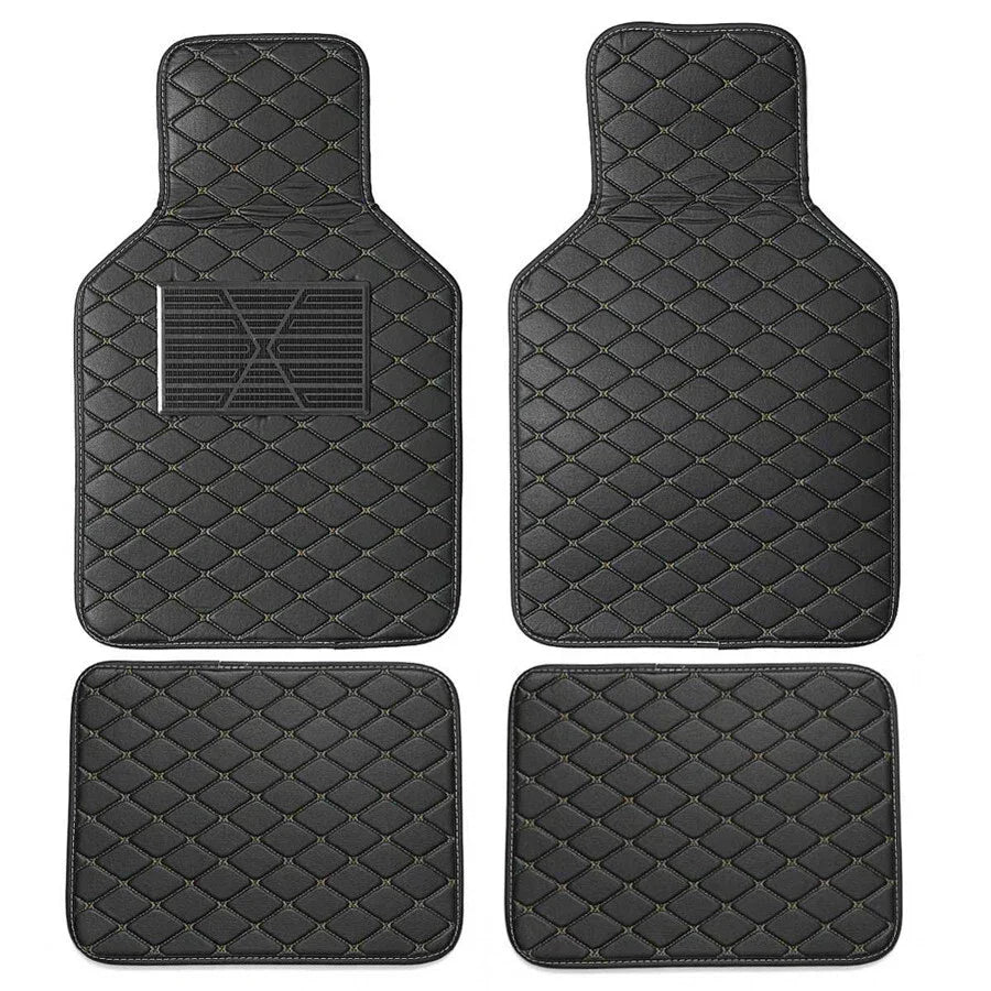 4 x Car Floor Mats Waterproof PU Leather Black & Beige