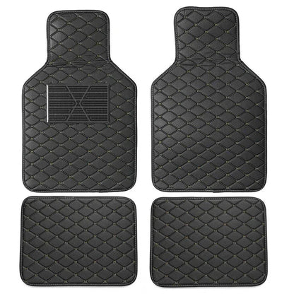 4 x Car Floor Mats Waterproof PU Leather Black & Beige