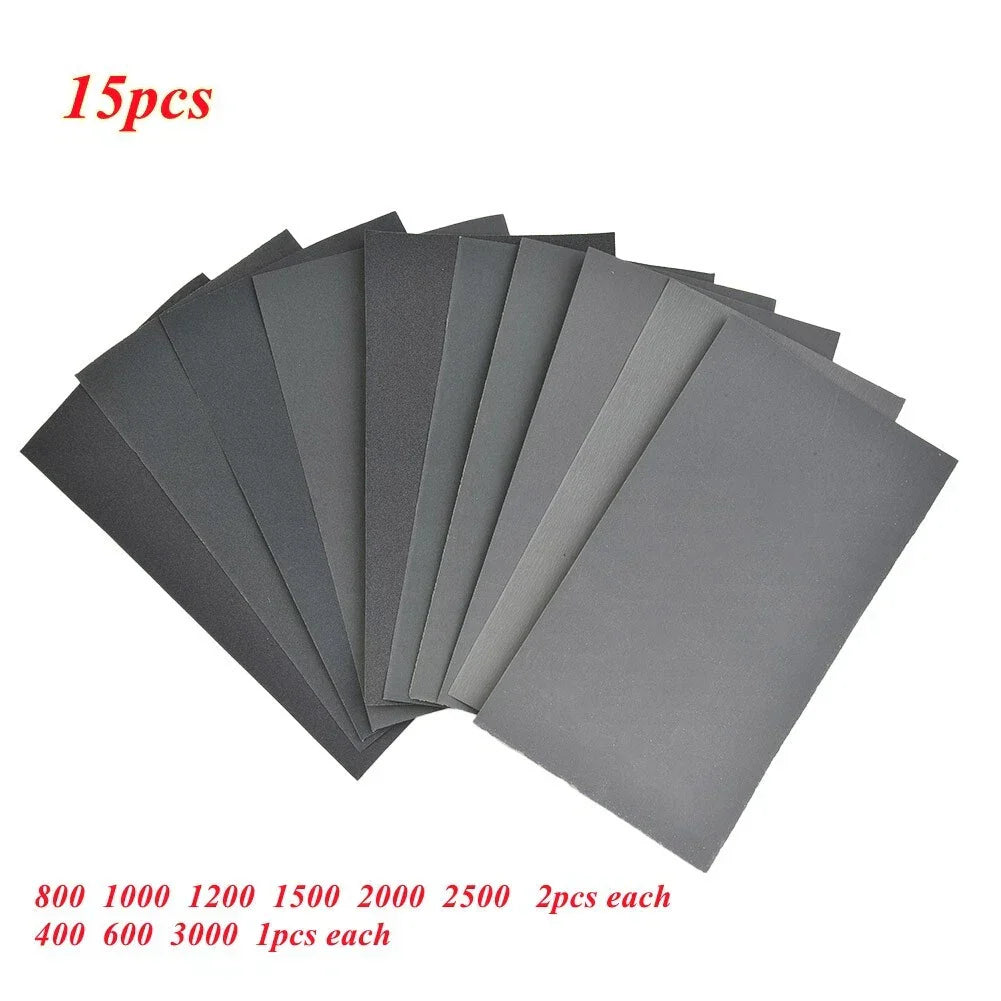 400/600/800/1000/1200/1500/2000/2500/3000 Grit Sandpaper Wet/Dry 15 Pieces