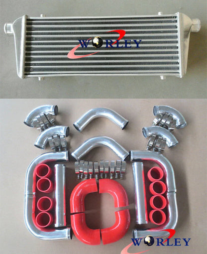 Aluminum Intercooler 450x230x52mm + 2.25" Piping + Black Silicone Hose for Car