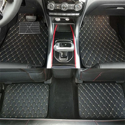 4Pcs Universal Waterproof PU Leather Car Floor Mats Black & Beige
