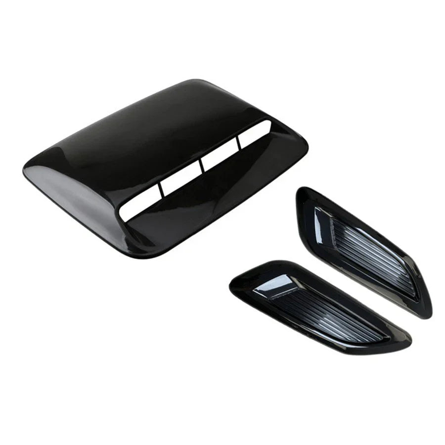 3 x Universal Car Air Flow Intake Hood Scoop Vent Cover Glossy Black
