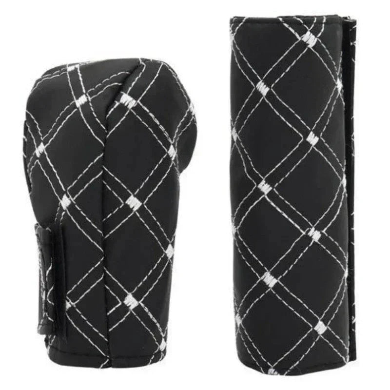 2 x Gear Shift And Handbrake Cover Set Red Wine Cloth for Manual Cars