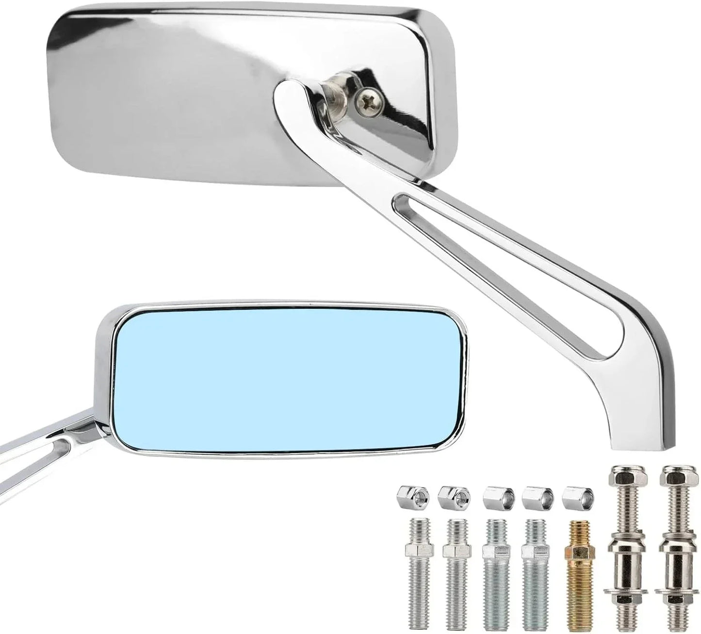 Chrome Rectangle Rearview Mirrors for Harley Cruiser Chopper Bobber