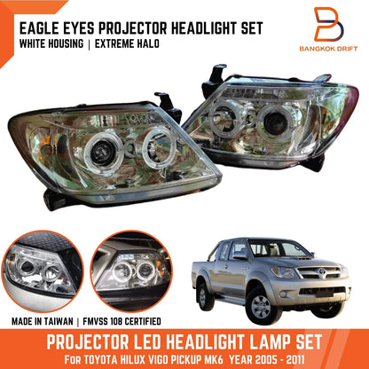 Chrome LED Projector Headlights for Toyota Hilux MK6 Vigo Pickup (05-11)