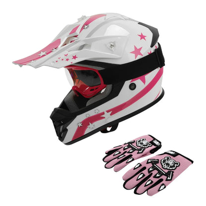 Youth Full Face Motorcycle Helmet for Kids ATV Off-Road Motocross (DOT) White Pink