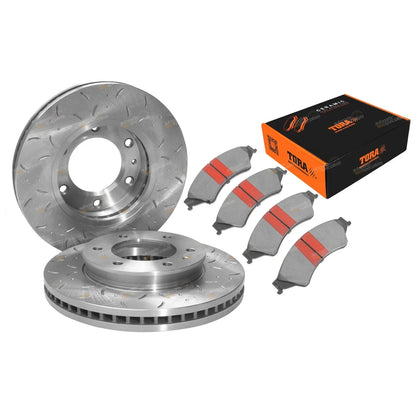 2x 302mm Slotted Dimpled Disc Rotors + Pads for Ford Ranger PX (2011-2019)