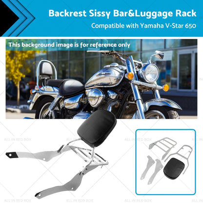 Chrome Backrest Sissy Bar Luggage Rack for Yamaha Vstar 650 400 (98-18)
