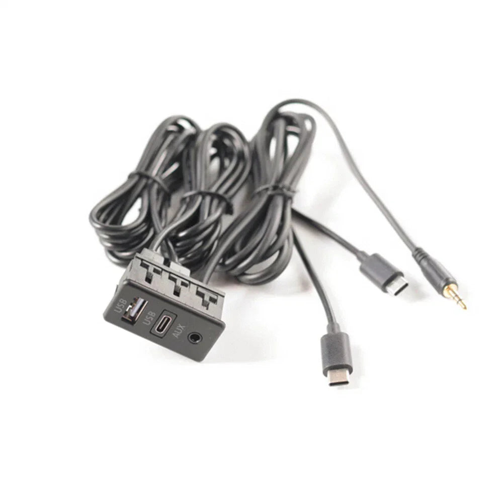 USB Type-C AUX RCA Audio Input Socket Panel Extension Cable Adapter Black