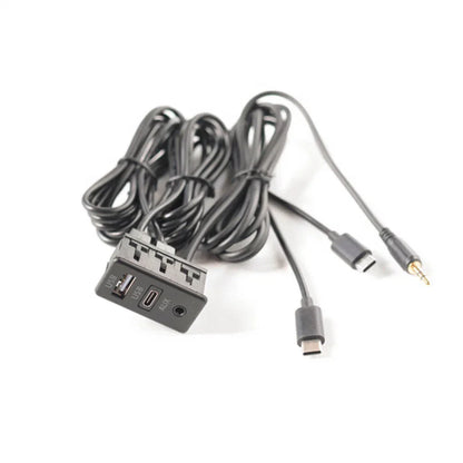 USB Type-C AUX RCA Audio Input Socket Panel Extension Cable Adapter Black