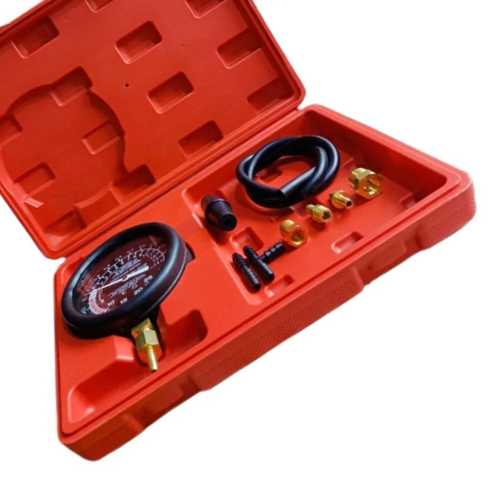 Fuel Pump Pressure Tester and Vacuum Gauge Kit with Spare Adapters for Cars
