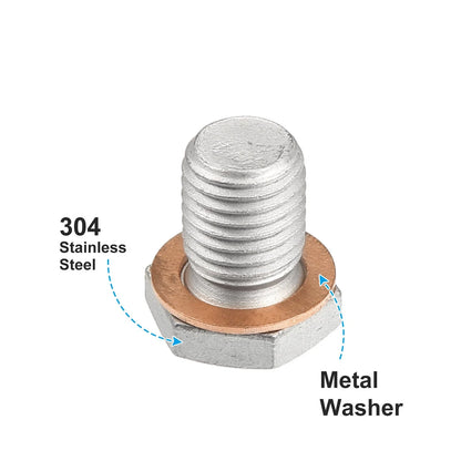 M12x1.5 Steel Engine Oil Drain Plug Screw with Gasket for BMW Mazda