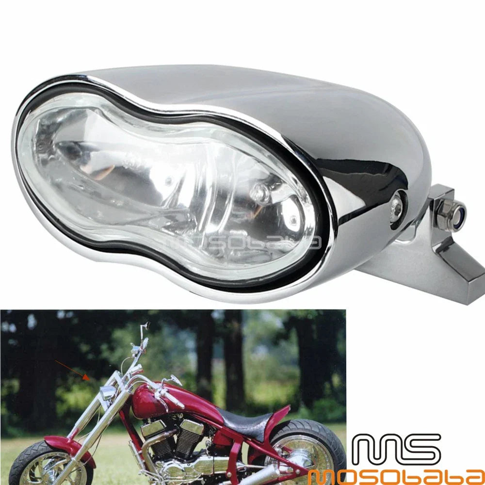 Chrome Universal Wave Dual Hi/Low Beam Headlight for Harley Chopper Softail Dyna