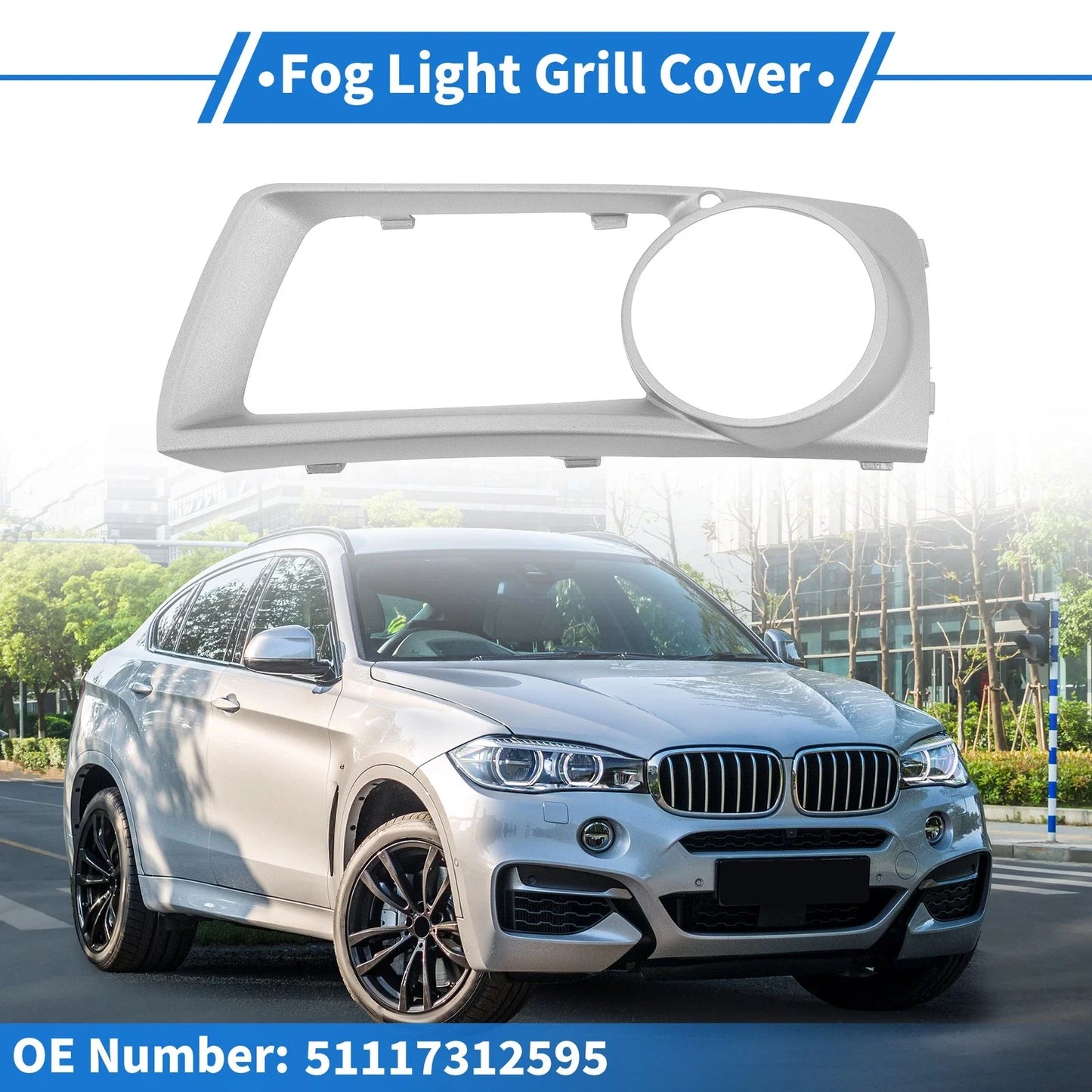 1 Pc Front Left Fog Light Grill for BMW X6 Silver (12-14)