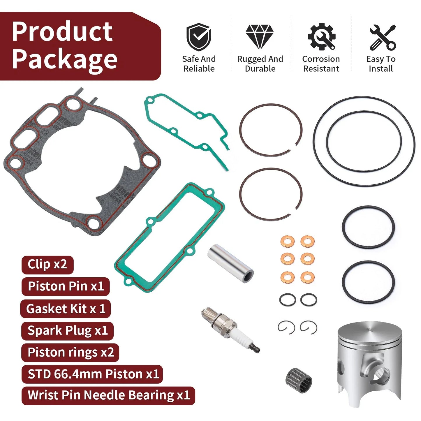 STD 66.4mm Piston & Rings Gasket Kit for Yamaha YZ250X (2016-2024)