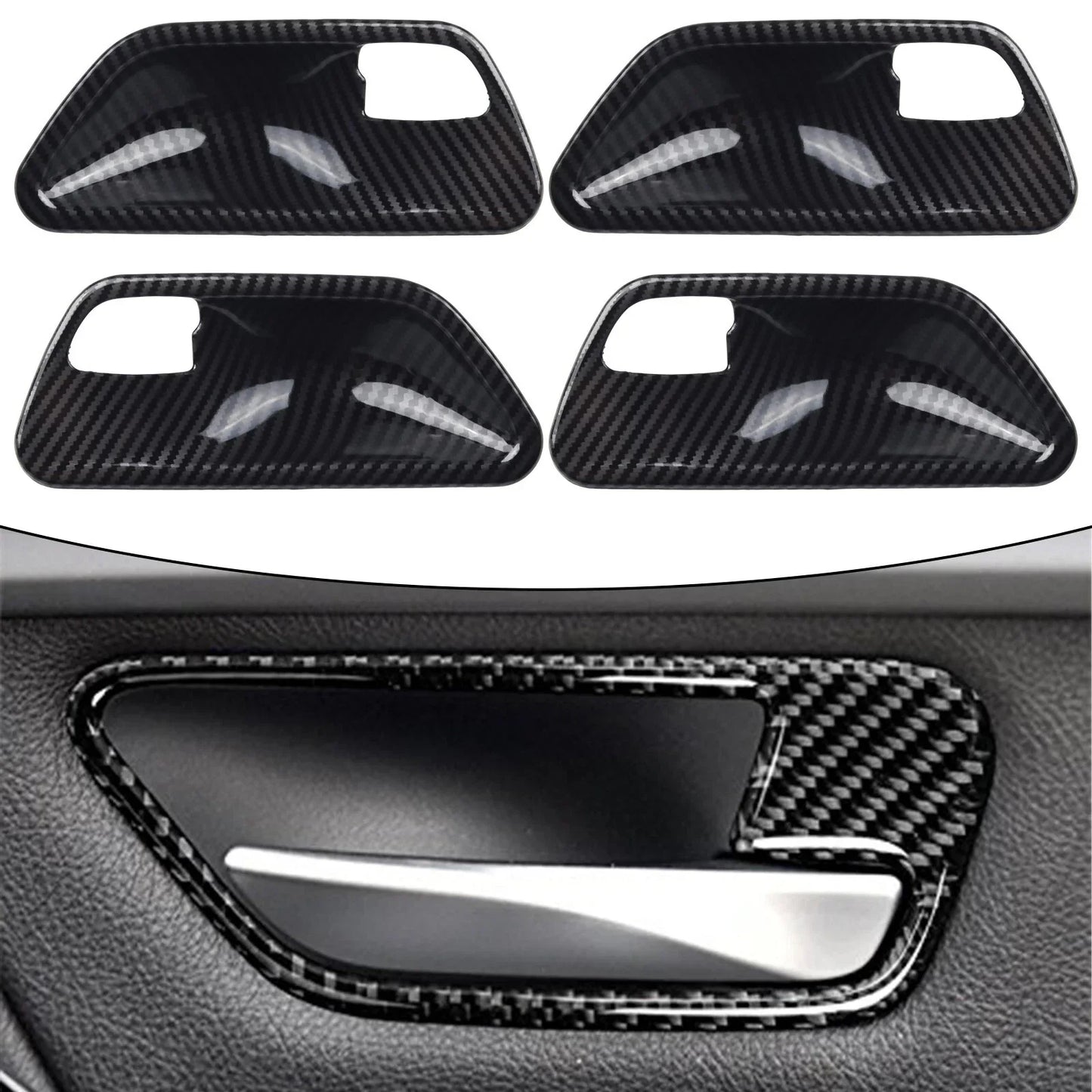 4PC Carbon Look Interior Door Handle Bowl Cover for 3 4 Series F30 F34 3GT