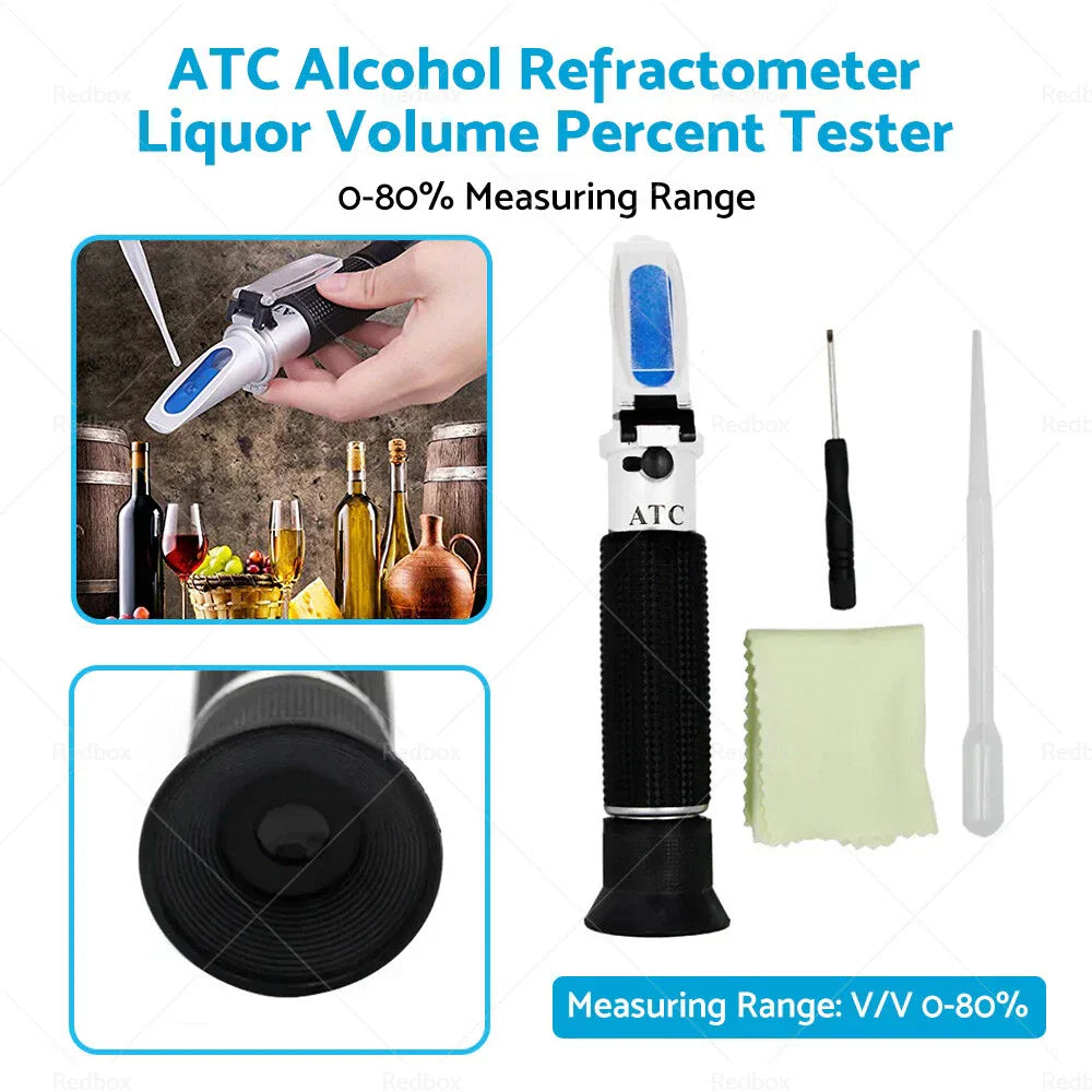 Portable ATC Alcohol Refractometer Liquor Volume Percent Tester (0-80%)
