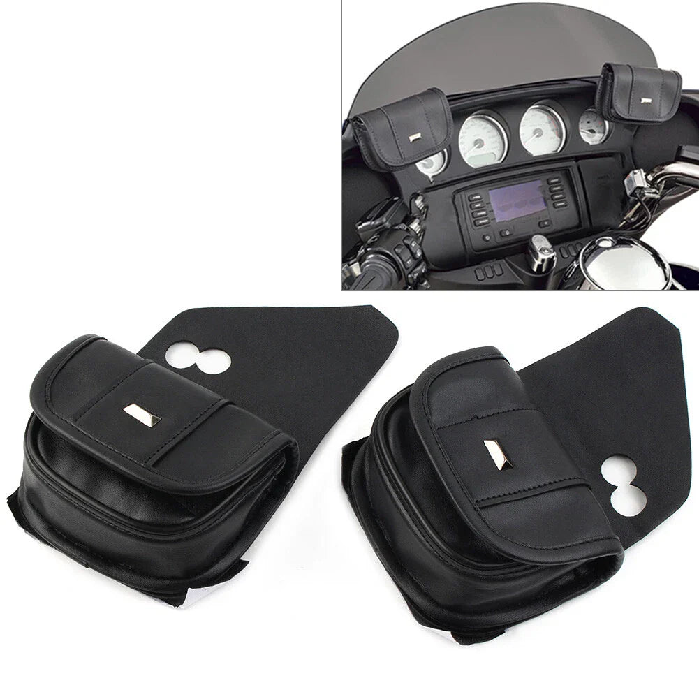 Black Dual Pouches Windshield Bags for Harley Touring Street Glide Special (2014-2023)