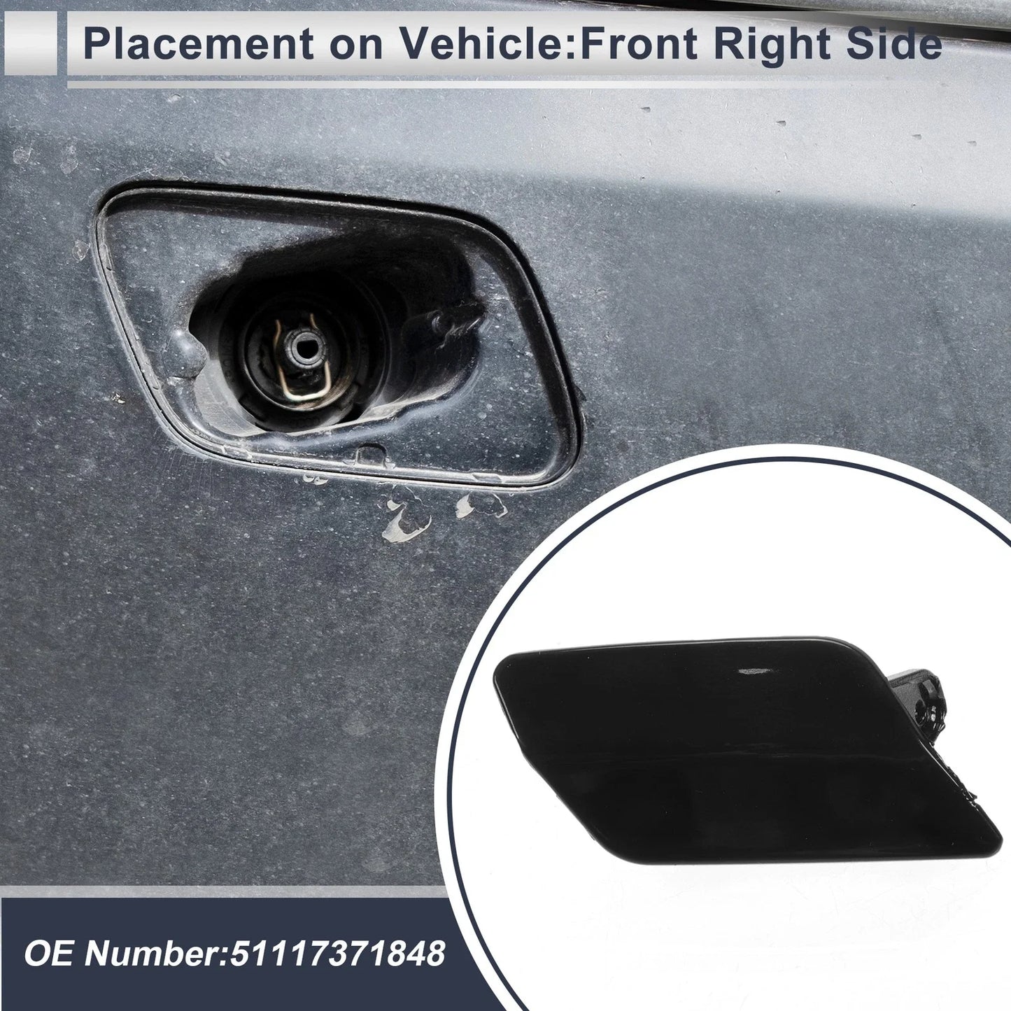 Front Right Washer Nozzle Cover Cap for BMW 335i GT xDrive Black
