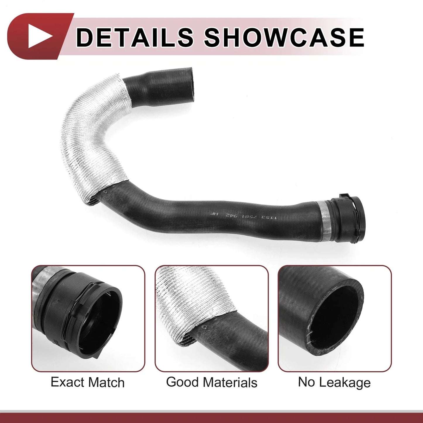 Radiator Coolant Hose 3.0L L6 for BMW 528i (2011) Rubber Black