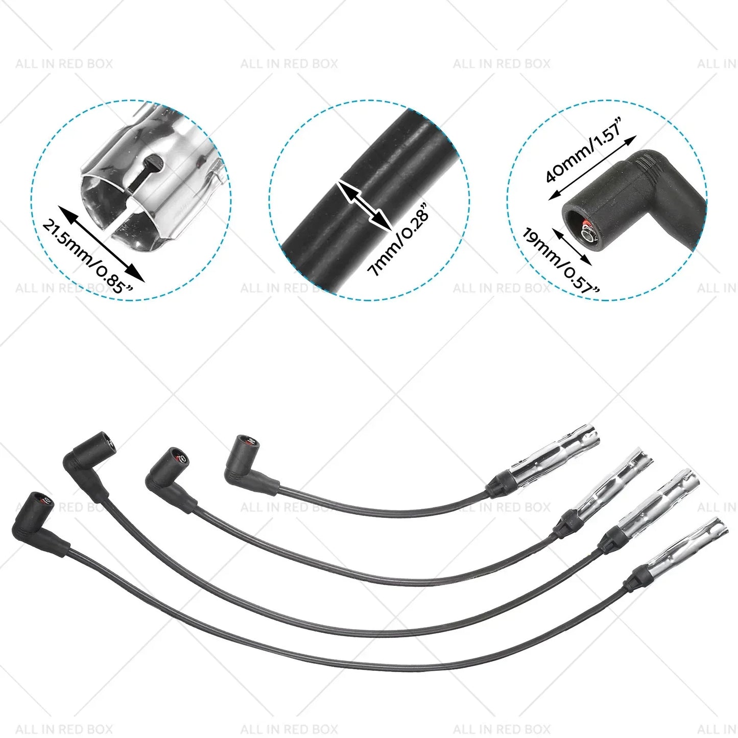 4 x 7mm Ignition Spark Plug Wires for VW Beetle Golf Jetta (1998-2015)