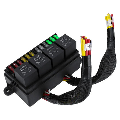 12V Pre-Wired Fuse Relay Box w/ 4 x 40A Relays & 12 Fuses for Car Marine Boat