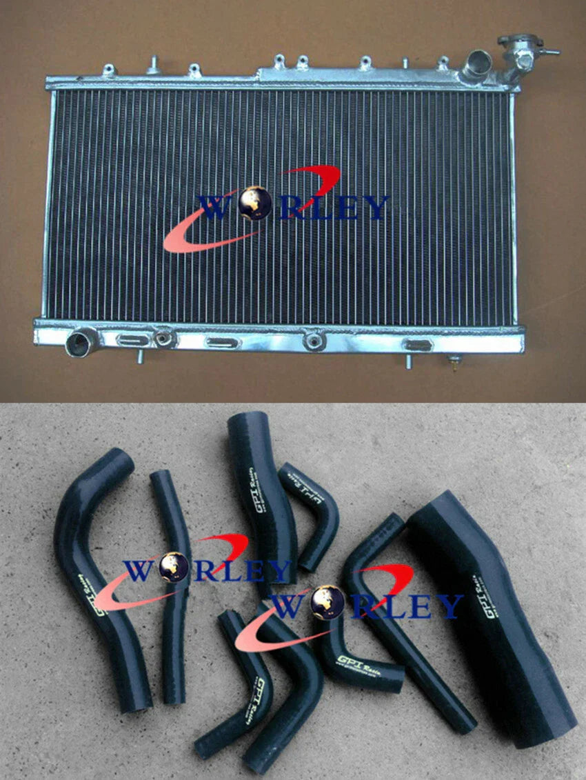 Aluminum Radiator & Black Hose for Nissan Pulsar N14 N15 GTIR SR20DET (91-00)