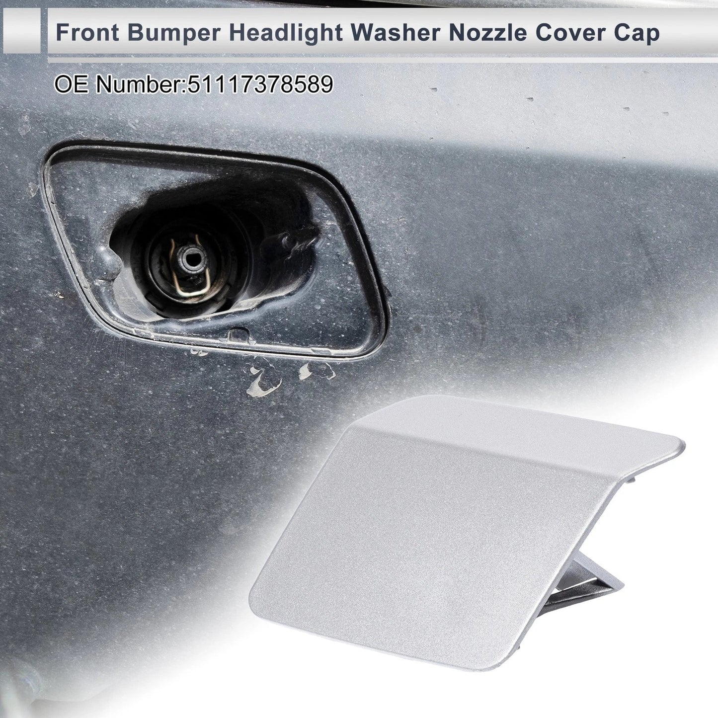 Front Left Side Bumper Headlight Washer Nozzle Cover Cap for BMW X5 Silver Tone