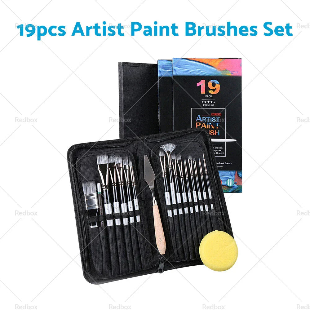19PCS Artist Paint Brushes Set for Watercolour Acrylic Oil Painting