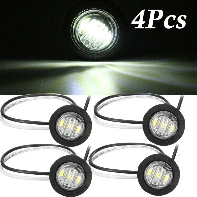 White LED Button Marker Light 4x 12V/24V for Car/Truck/Trailer