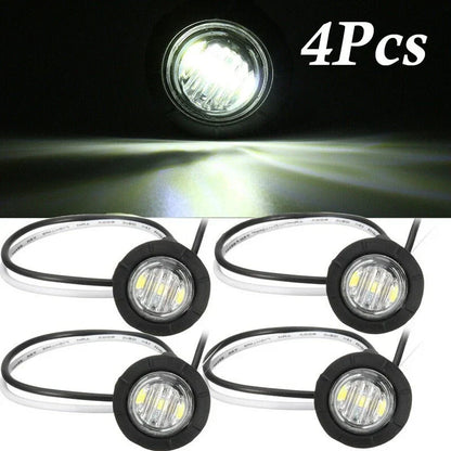 White LED Button Marker Light 4x 12V/24V for Car/Truck/Trailer